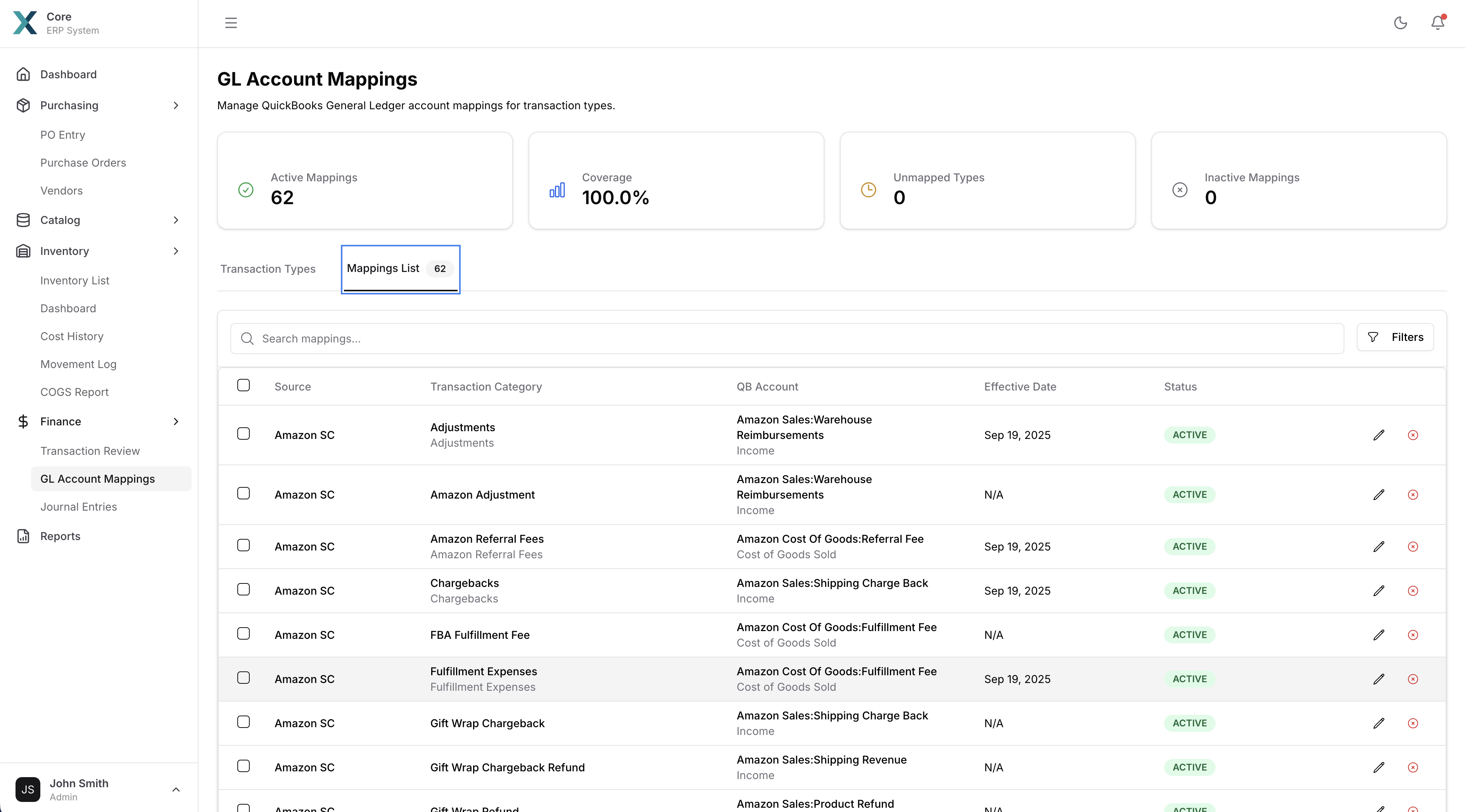 GL Account Mappings - Financial system integration with Amazon transaction categories