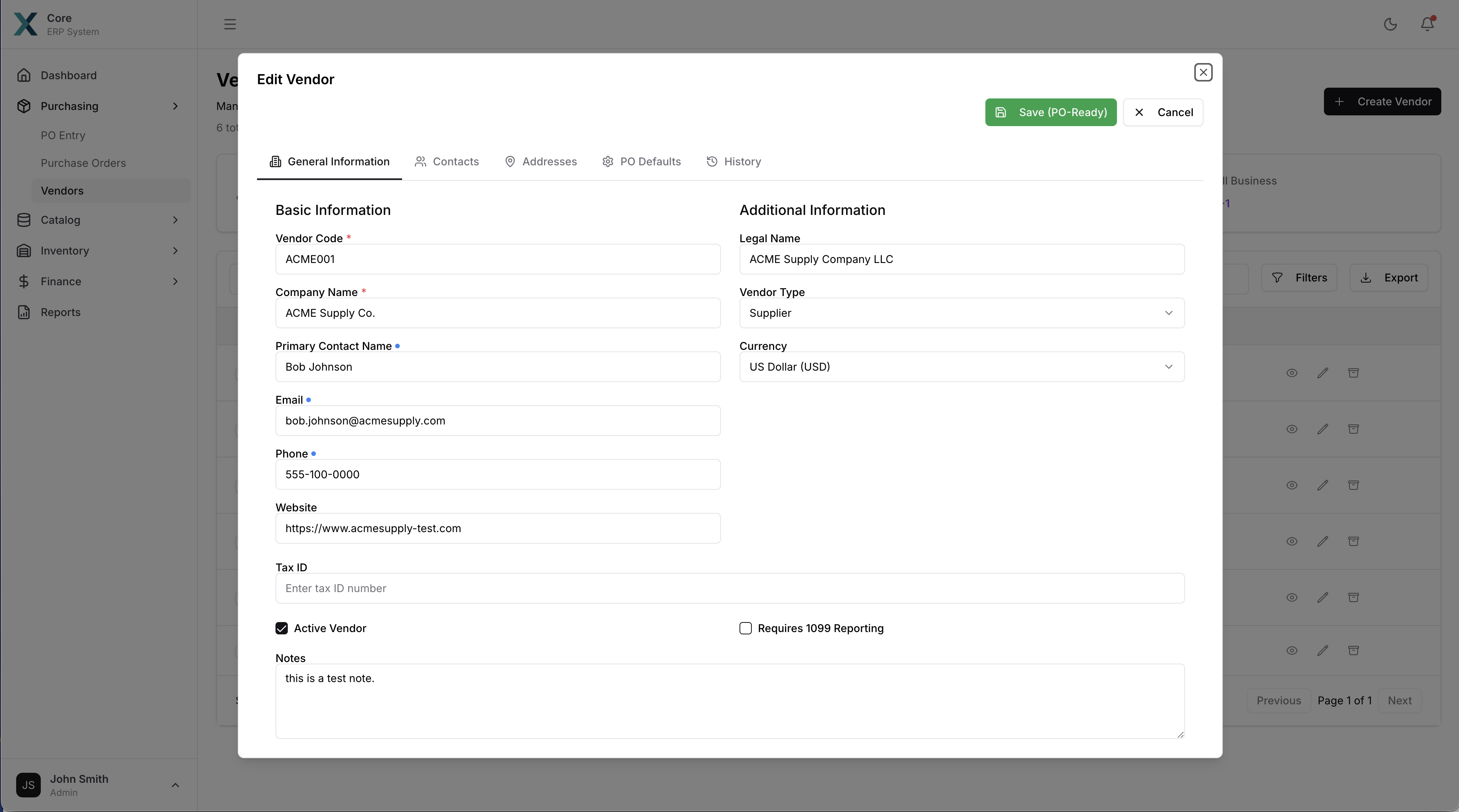 Vendor Profile - complete vendor details, contacts, and management